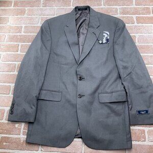Chaps Blazer Men 38R Gray Herringbone Linen Blend Classic Career Suit Jacket NWT